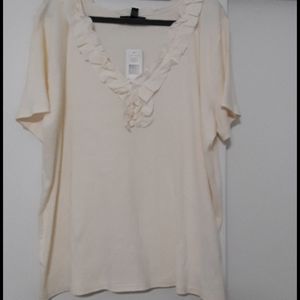 Cream ss ruffled knit pullover 3x NWT Ralph lauren
